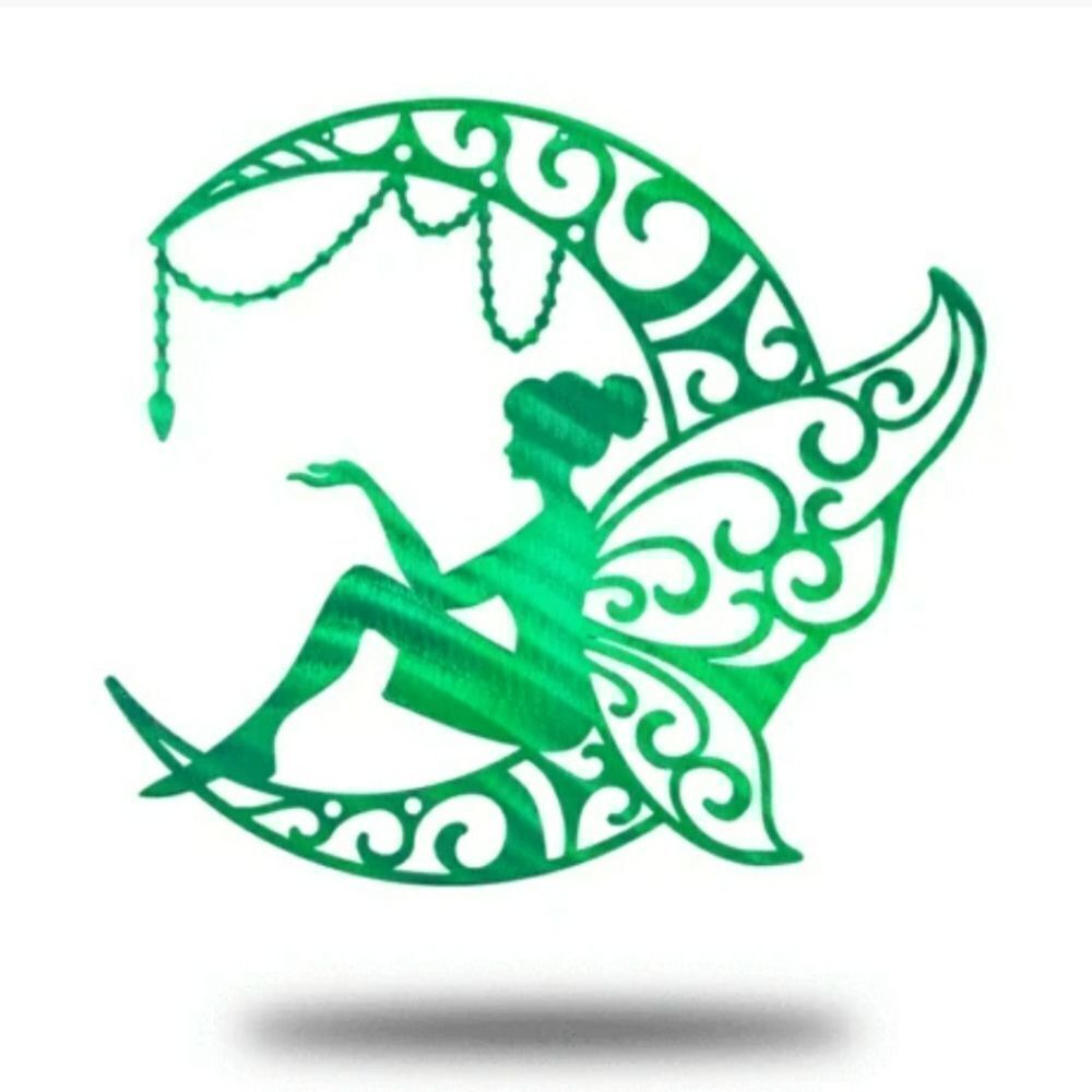 Mystical Moon Fairy Green Metal Wall Decor